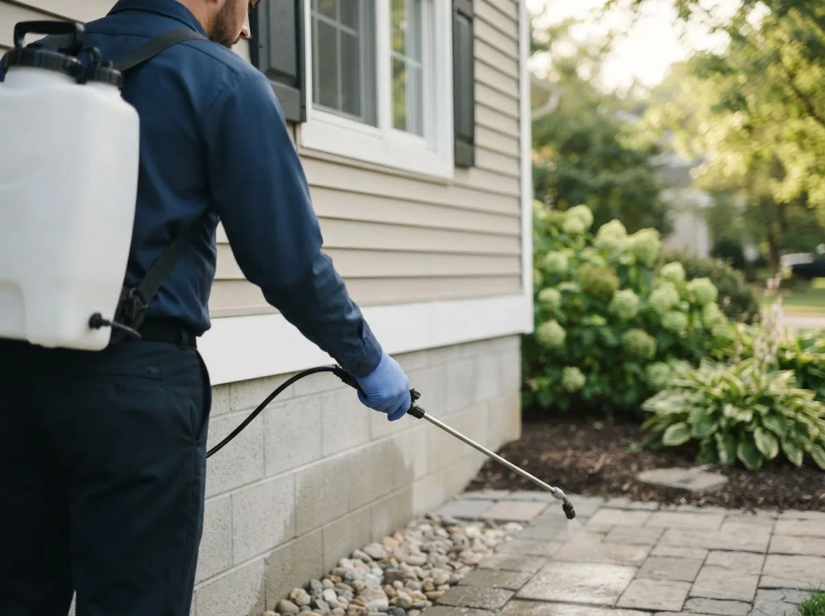 Pest control technician inspecting a home in Saint Helen, MI